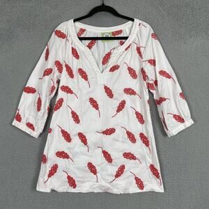 Elizabeth McKay Tunic Top Womens Medium Leaf Print Boho Blouse 3/4 Sleeve